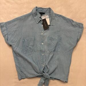 Sim & Sam Women’s Blue Tie-Front Shirt | Casual Summer Top | Size XL